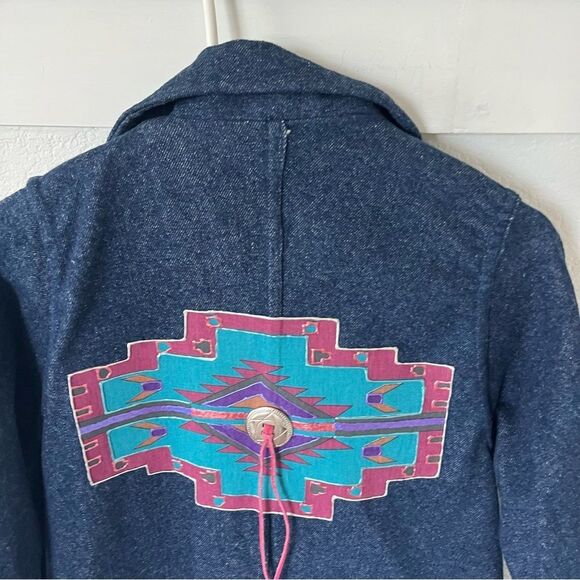 Vintage Handmade Women's Medium Denim Western Trench Coat - Picture 7 of 8